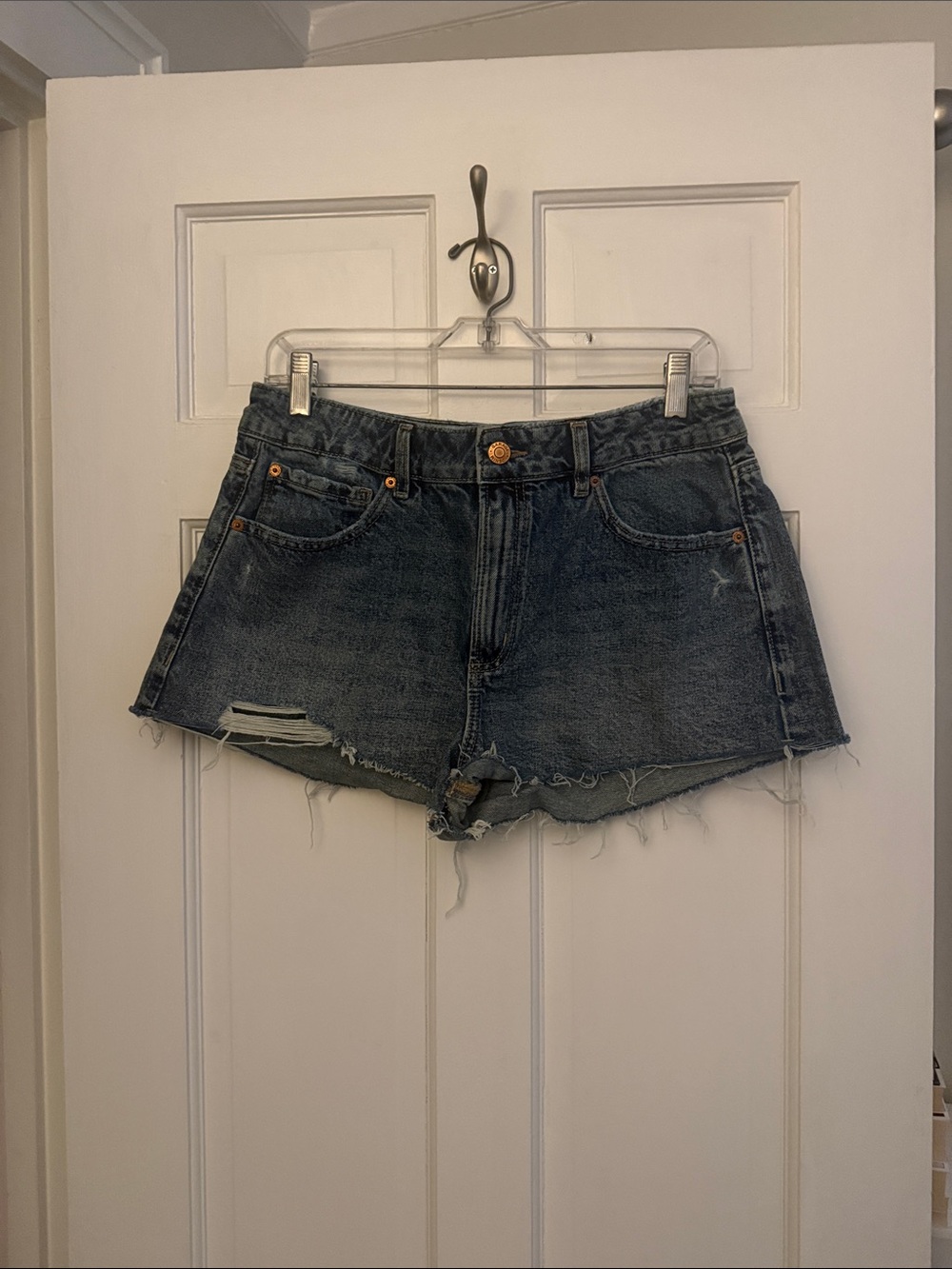 Garage Dark Blue Distressed Denim Jean Shorts